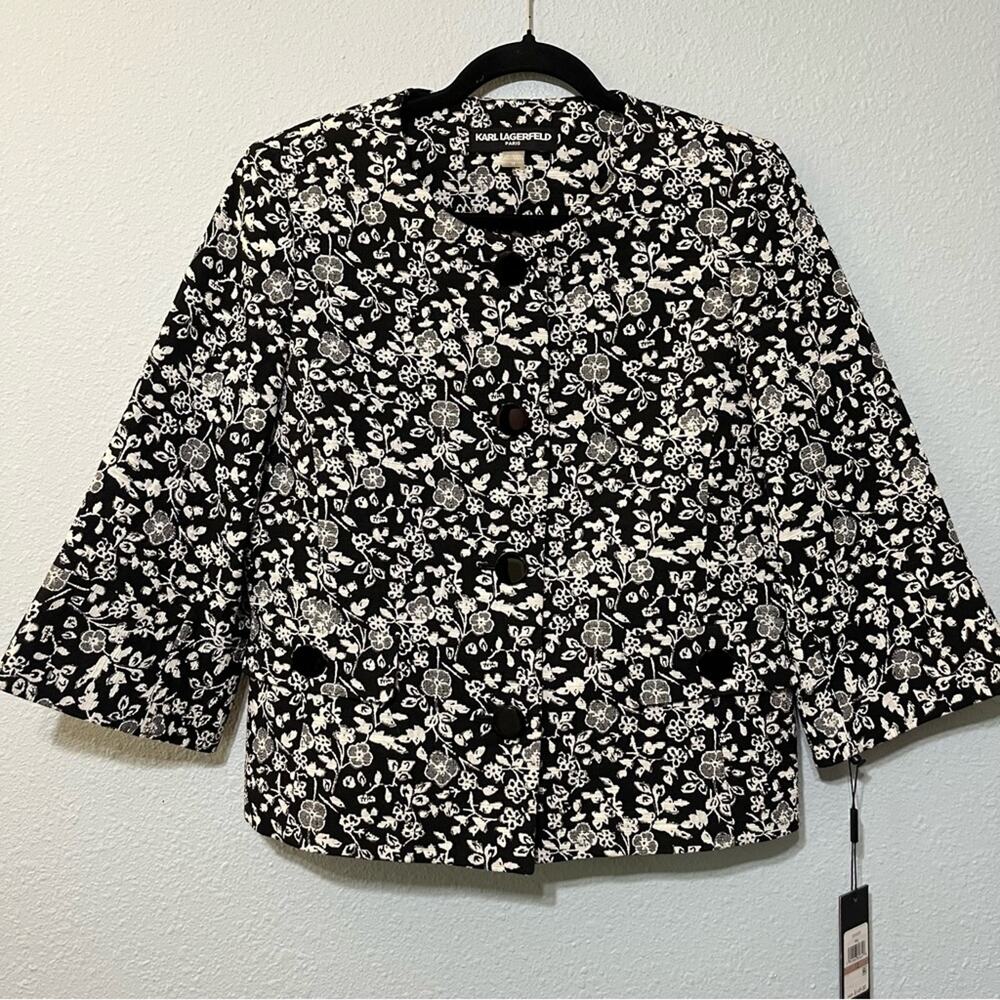 Karl Lagerfeld Black and White Floral Blazer